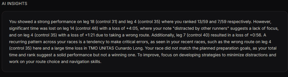 AI coaching summary generated for a single race