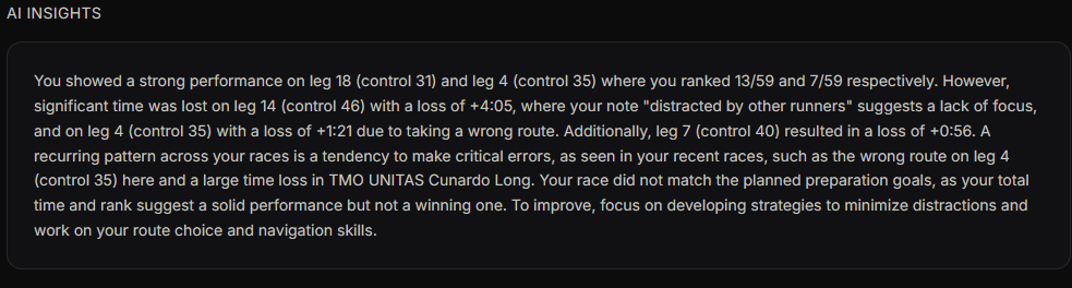 AI Insights section after generation, showing the coaching text