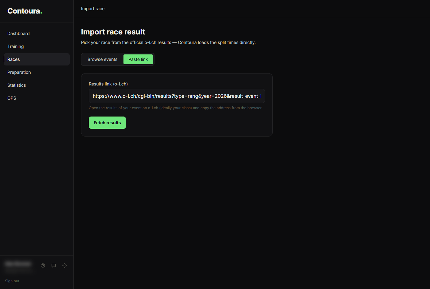 Paste link tab with an o-l.ch results link in the input field