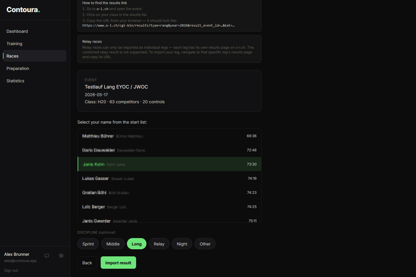 Import preview showing event details before confirming