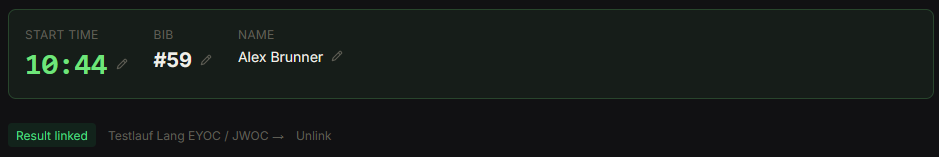 Preparation page showing the Result linked status with race name and Unlink button