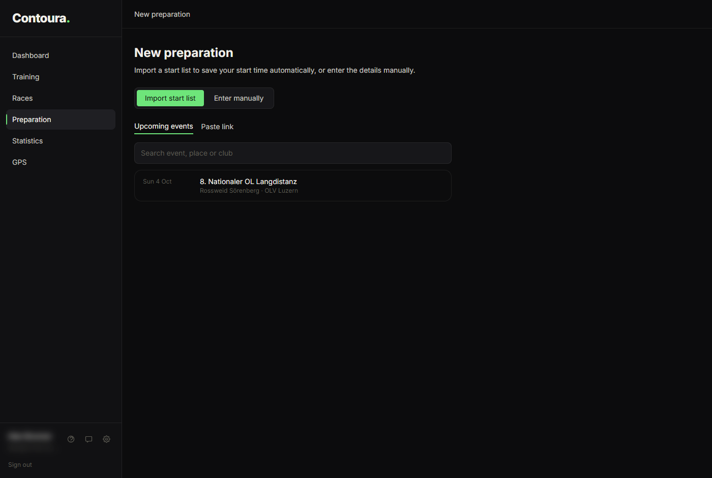 New preparation page with the list of upcoming events that have a start list