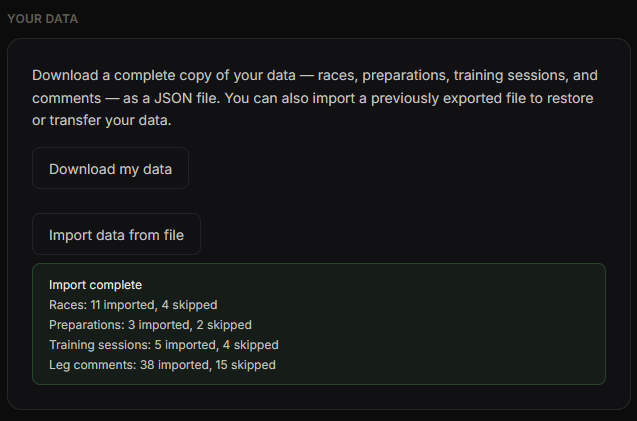 Import result summary showing counts of imported and skipped records