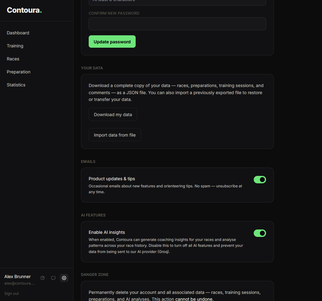 Your data section in Settings showing the Download and Import buttons